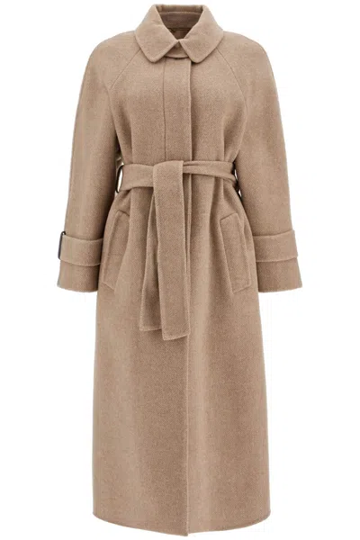 Brunello Cucinelli Wool And Cashmere Coat With Belt. In Neutrals