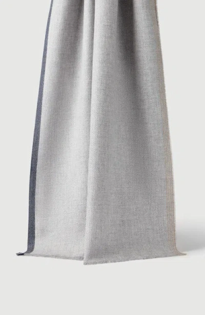 Brunello Cucinelli Wool And Cashmere Diagonal Scarf With Striped Edge In Pearl Grey