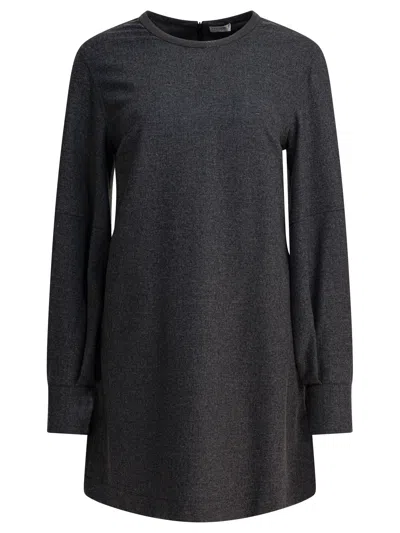 Brunello Cucinelli Cashmere And Wool Long Sleeve Dress In Black