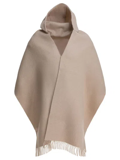 Brunello Cucinelli Wool And Cashmere Hooded Scarf Scarves Beige In Neutral