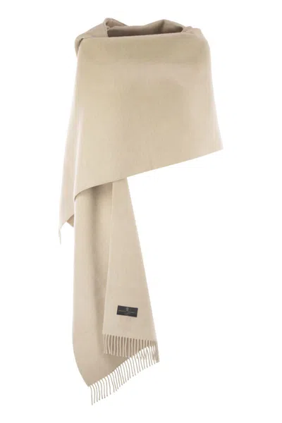 Brunello Cucinelli Wool And Cashmere Knit Scarf With Hood In Neutral