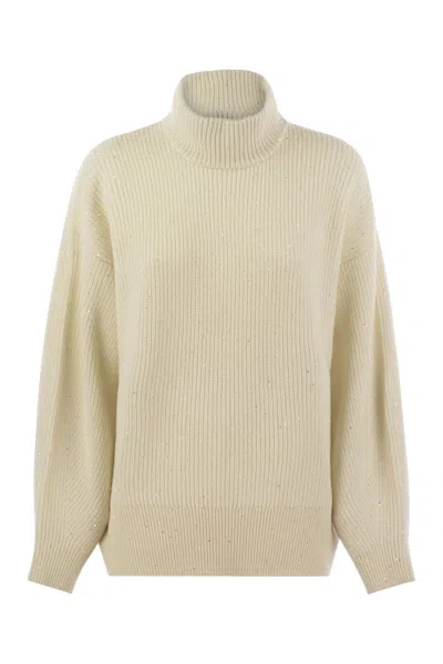 BRUNELLO CUCINELLI BRUNELLO CUCINELLI WOOL AND CASHMERE RIB SWEATER WITH SEQUINS