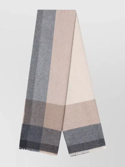 Brunello Cucinelli Wool And Cashmere Scarf With Color Block Design In White