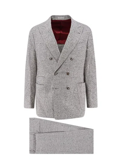 Brunello Cucinelli Tailored Suit Set Double-breasted Jacket In Gray