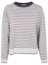Brunello Cucinelli Striped Crew-neck Sweater In Gray