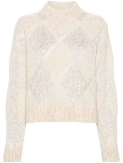 Brunello Cucinelli Sequined High-neck Jumper In Beige
