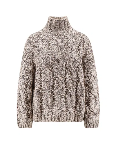 Brunello Cucinelli Wool And Cashmere Sweater With Sequins In Neutral