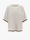 Brunello Cucinelli Striped Motif Wool And Cashmere Sweater In Beige