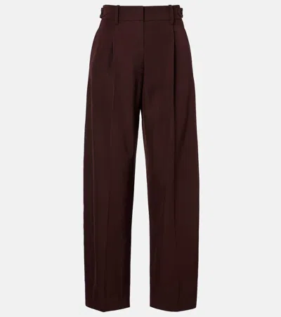 Brunello Cucinelli Wool And Cotton Straight Pants In Burgundy
