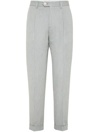 Brunello Cucinelli Pressed-crease Tapered Trousers In Grey