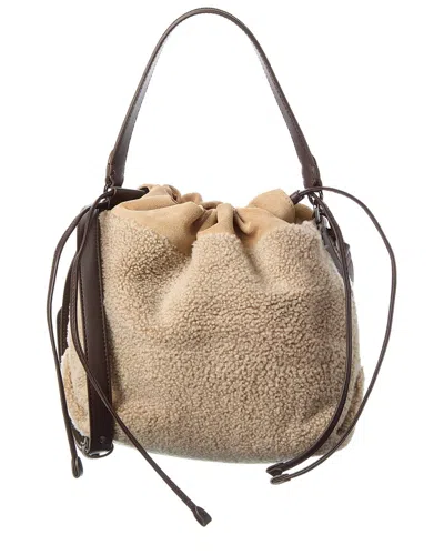 Brunello Cucinelli Wool & Leather Bucket Bag In Neutral