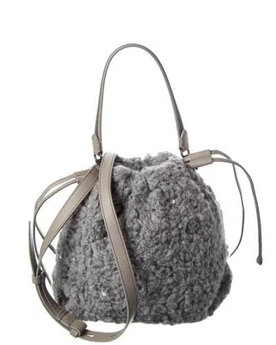 Brunello Cucinelli Wool & Leather Bucket Bag In Gray