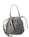Brunello Cucinelli Wool & Leather Bucket Bag In Gray