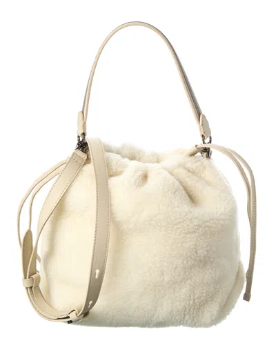 Brunello Cucinelli Wool & Leather Bucket Bag In White