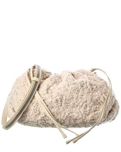 Brunello Cucinelli Wool & Leather Shoulder Bag In White