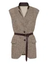 Brunello Cucinelli Wool And Leathet Buttoned Vest In Gray
