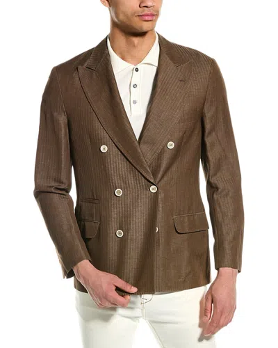 Brunello Cucinelli Wool & Linen-blend Jacket In Brown