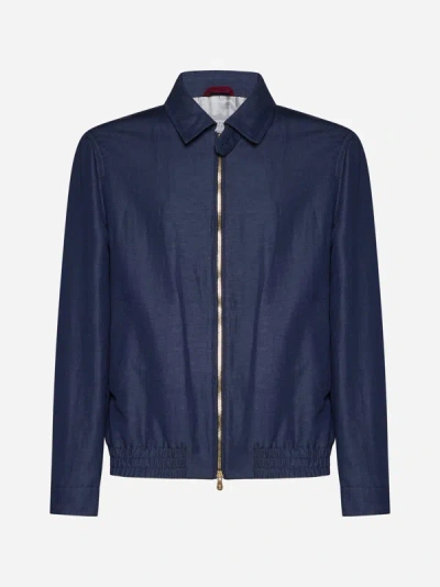 Brunello Cucinelli Wool And Linen Jacket In Denim Blue