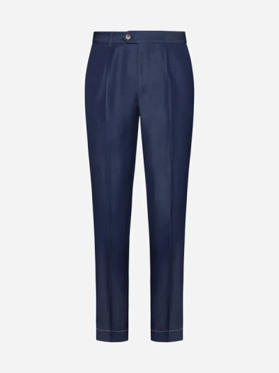Brunello Cucinelli Straight-leg Pleated Wool-flannel Trousers In Blue