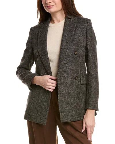 Brunello Cucinelli Wool & Linen-blend Blazer In Gray