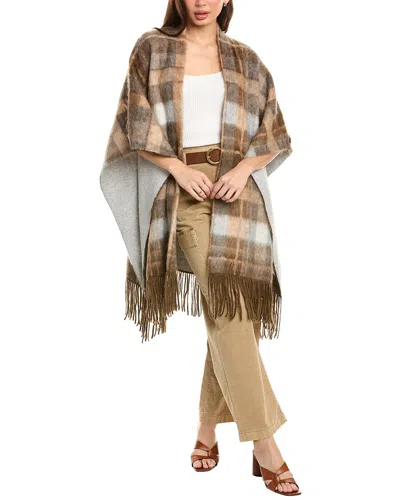 Brunello Cucinelli Fringed Check Brushed Knit Cape In Brown