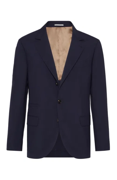 Brunello Cucinelli Wool And Silk Blazer In Navy Blue
