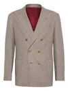 Brunello Cucinelli Men One-and-a-half Breasted Deconstructed Jacket In Checked Flannel In Brown