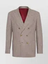 Brunello Cucinelli Beige Wool And Silk Double-breasted Blazer In Brown