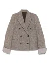 Brunello Cucinelli Double-breasted Wool Short Coat Clothing In Gray
