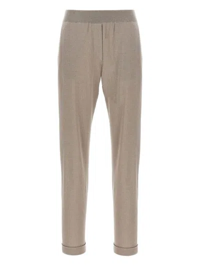 Brunello Cucinelli Wool And Silk Trousers In Brown