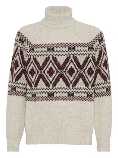 Brunello Cucinelli Wool And Silk Turtle-neck Jumper In Neutral
