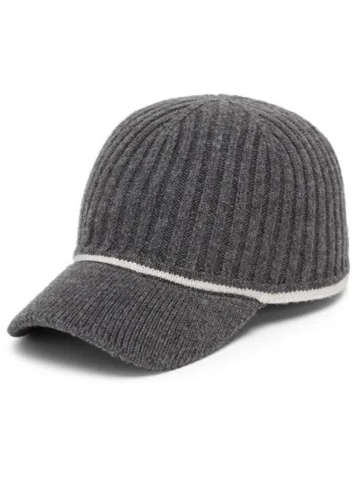 BRUNELLO CUCINELLI LUXURIOUS WOOL BLEND STRIPED BASEBALL CAP