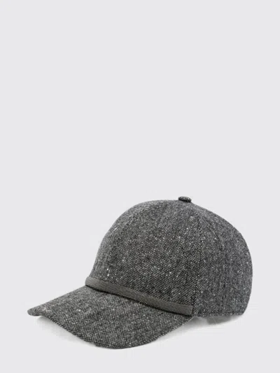 Brunello Cucinelli Wool Baseball Cap With Embroidery And Monili Detail In Grey