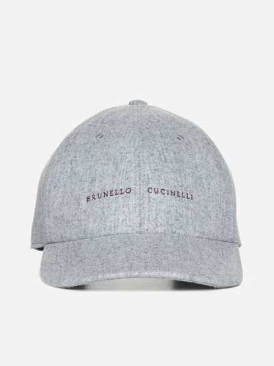 Brunello Cucinelli Wool Baseball Hat In Grey