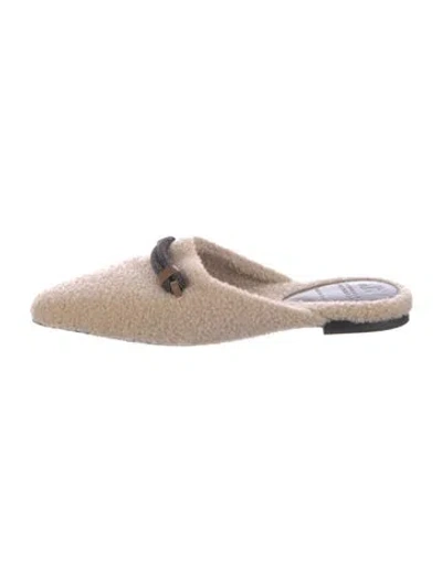 Pre-owned Brunello Cucinelli Wool Beaded Accents Mules In Neutral