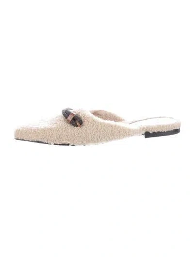 Pre-owned Brunello Cucinelli Wool Beaded Accents Mules In Neutral
