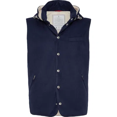 Brunello Cucinelli Wool Beaver Cloth Down Jacket In Blue
