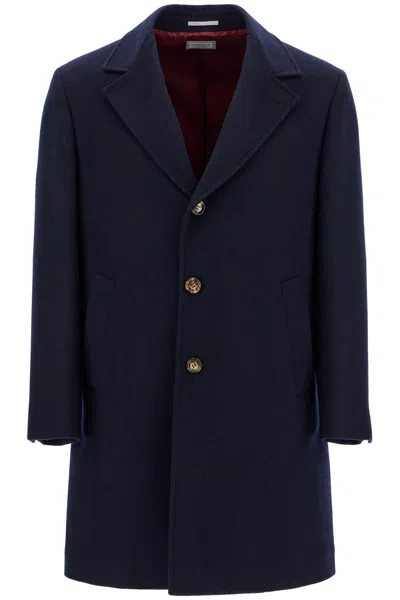 Brunello Cucinelli Men's Wool Beaver Coat In Eight In Blue
