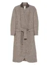 Brunello Cucinelli Belted Tweed Coat In Brown