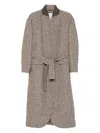 Brunello Cucinelli Belted Tweed Coat In Brown