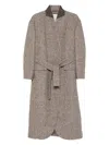 Brunello Cucinelli Belted Tweed Coat In Gray