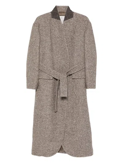 Brunello Cucinelli Wool Belted Coat In Gray