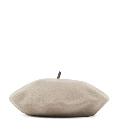 Brunello Cucinelli Wool Beret In Grey