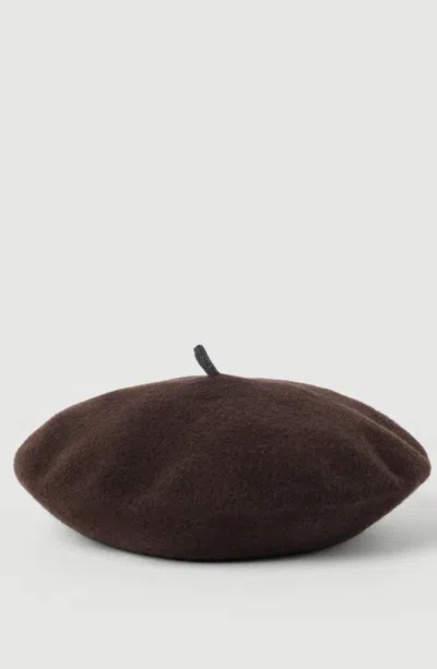 Brunello Cucinelli Wool Beret With Precious Detail In Brown