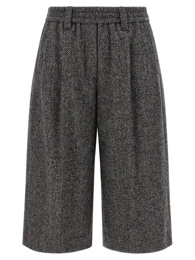 Brunello Cucinelli Wool Bermuda Shorts Pants Multicolor In Gray
