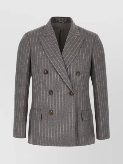 BRUNELLO CUCINELLI WOOL BLAZER EMBROIDERED STRIPES