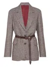 Brunello Cucinelli Tailored Houndstooth Blazer With Matching Waist Belt In Brown