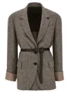 Brunello Cucinelli Tailored Houndstooth Blazer With Matching Waist Belt In Brown