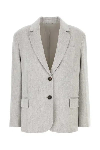 Brunello Cucinelli Wool Blazer With Silk-acetate Lining In Grey