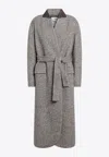 Brunello Cucinelli Wool Blend Coat Featuring Belted Waist In Gray
